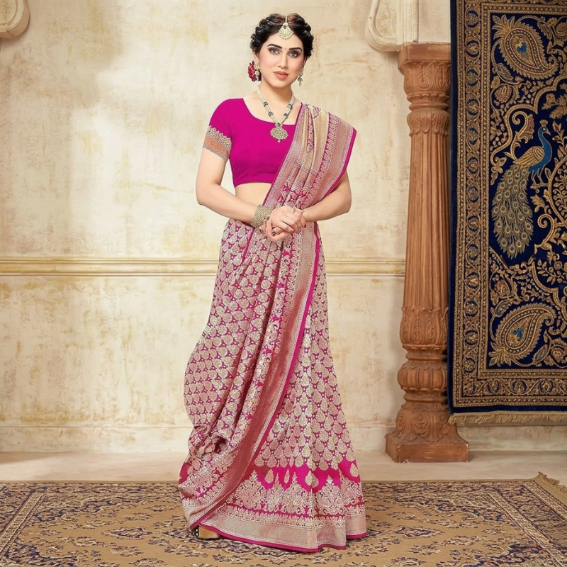 Banarasi Kanjivaram Navy Art Silk Saree - Image 2