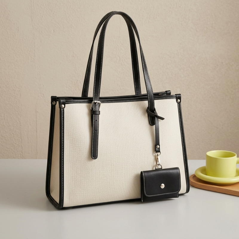 Elegant Dual-Tone Office Tote Handbag - Image 3