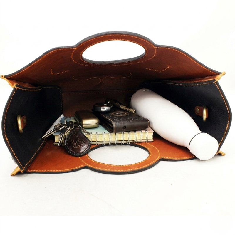 Vintage Carved Leather Tote Handbag - Image 3