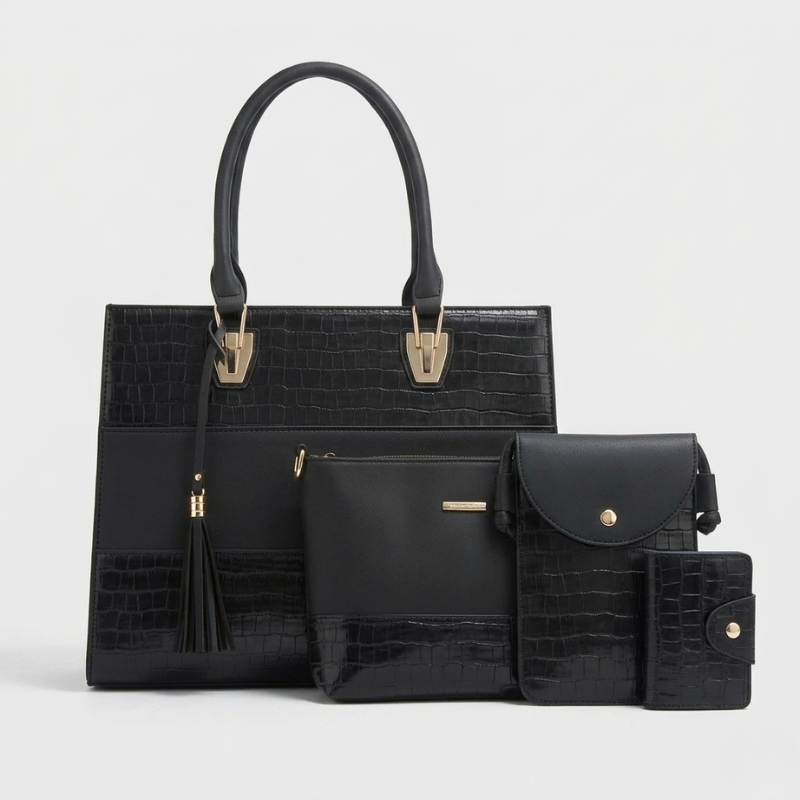 Croc Texture Handbag 4 Piece Set - Image 2