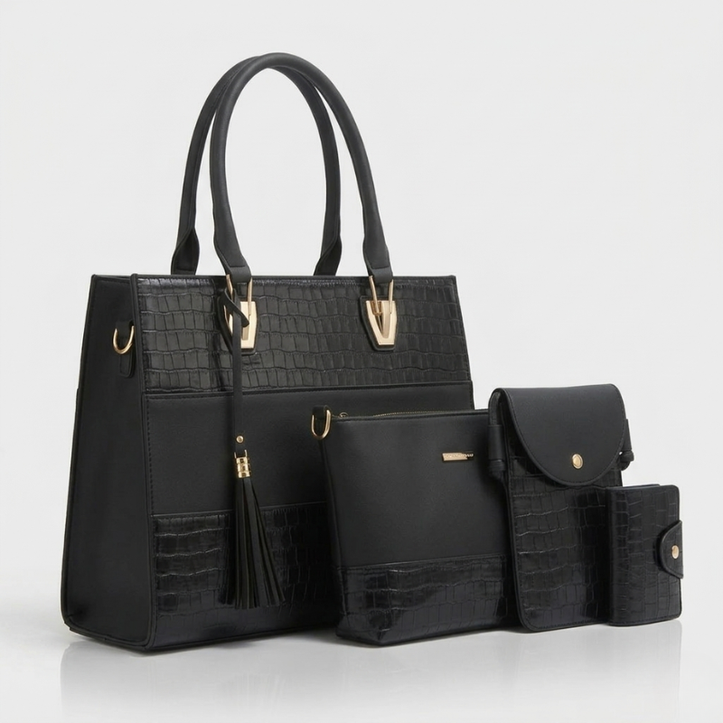 Croc Texture Handbag 4 Piece Set