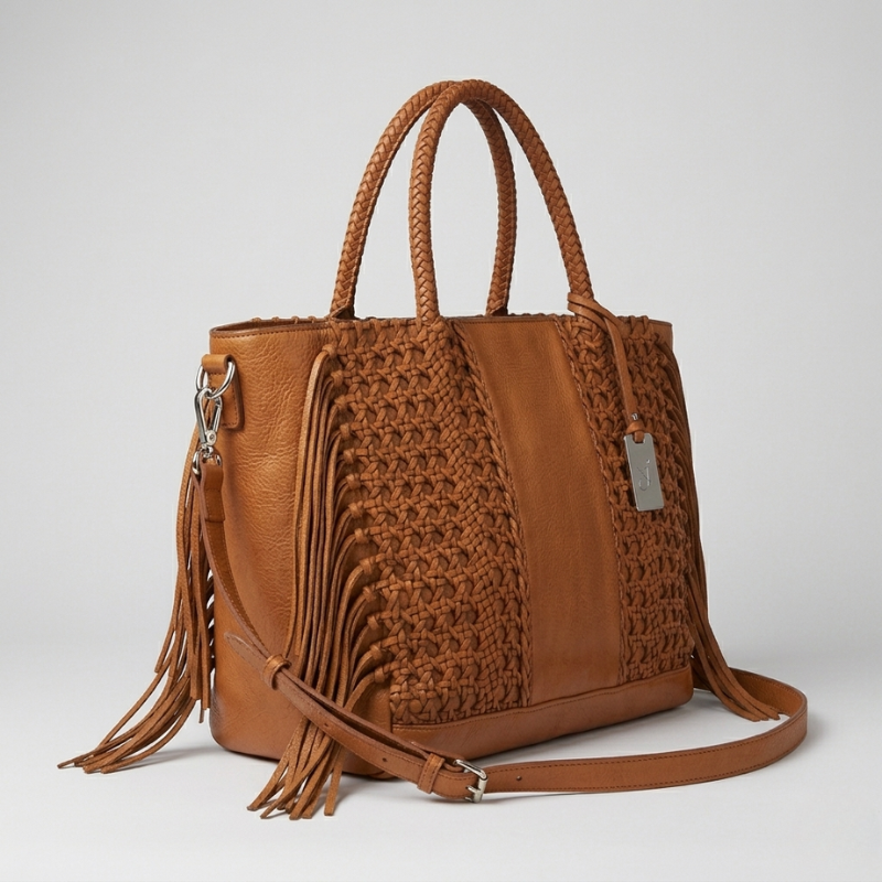 Elegant Fringe Leather Tote Handbag - Image 2