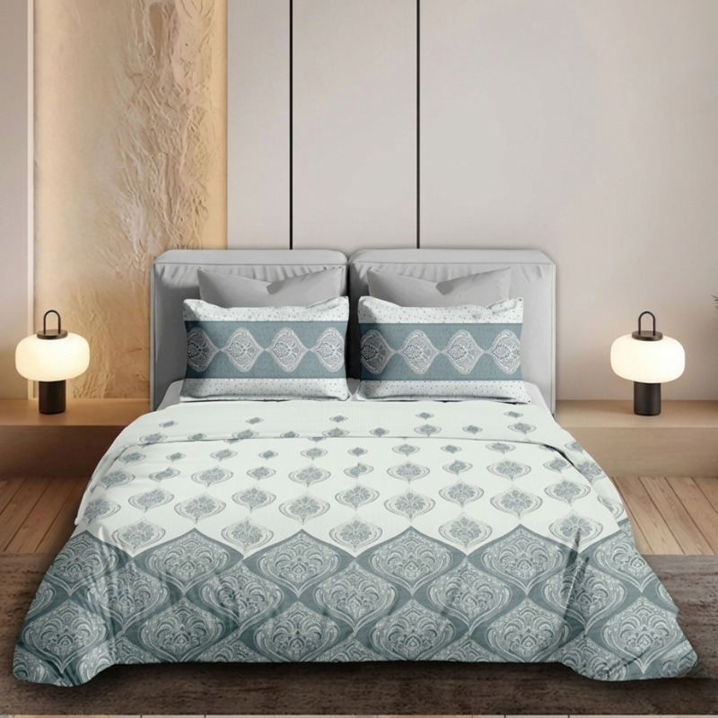 Teal Geometric Printed Bedsheet Set - Image 2