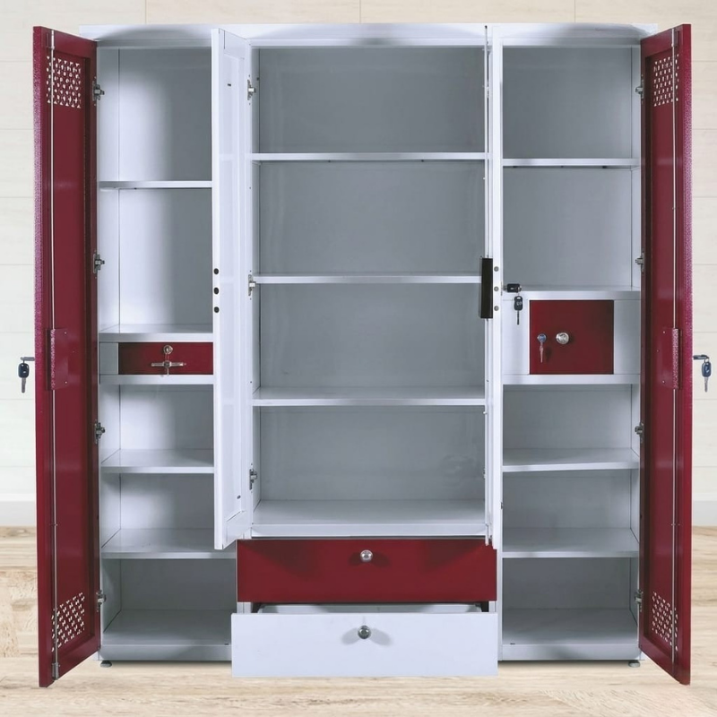 DualTone CNC Mirror Wardrobe – Red & White - Image 2