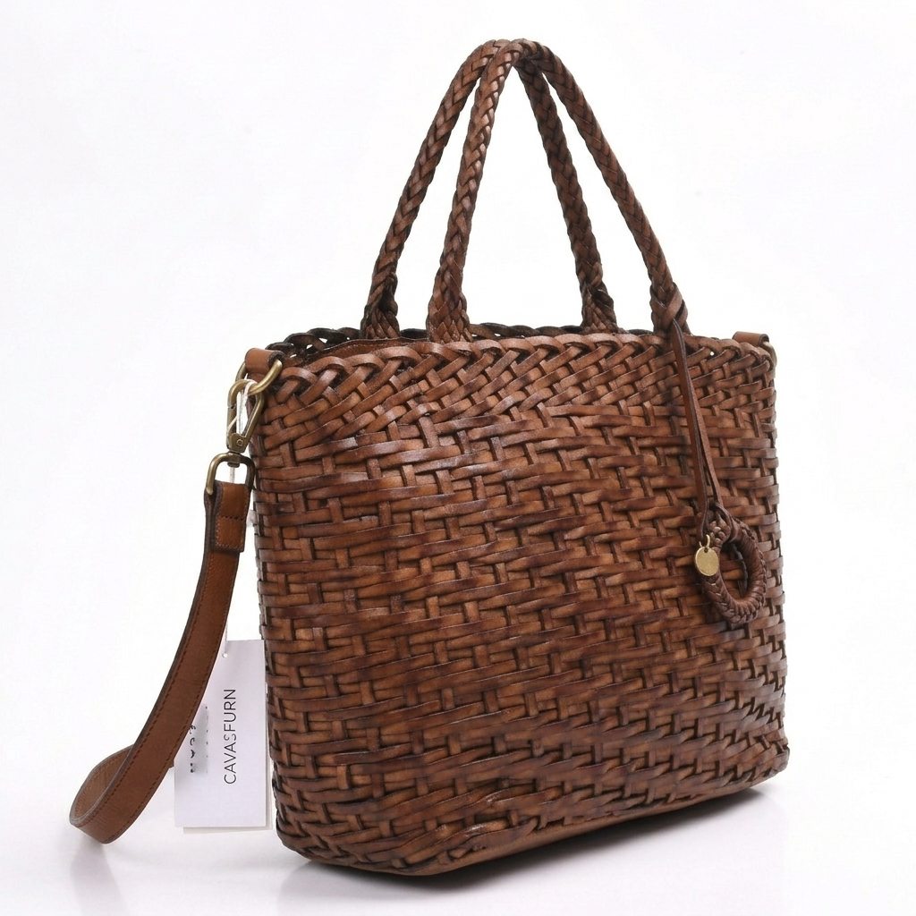 Classic Woven Leather Tote Handbag - Image 2