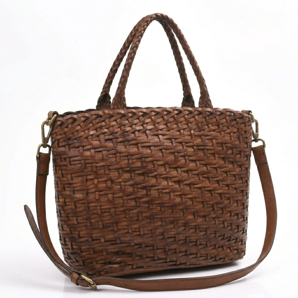 Classic Woven Leather Tote Handbag - Image 3