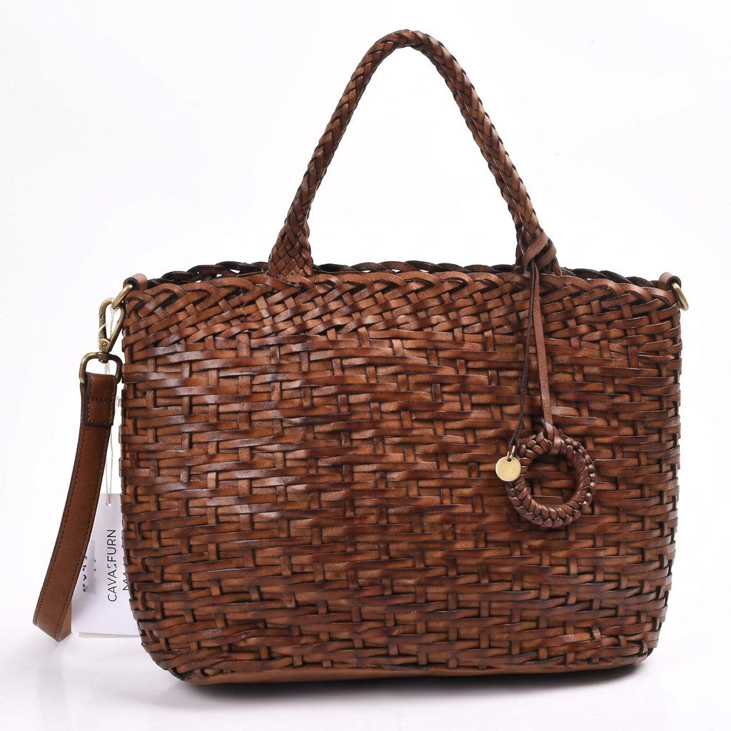 Classic Woven Leather Tote Handbag