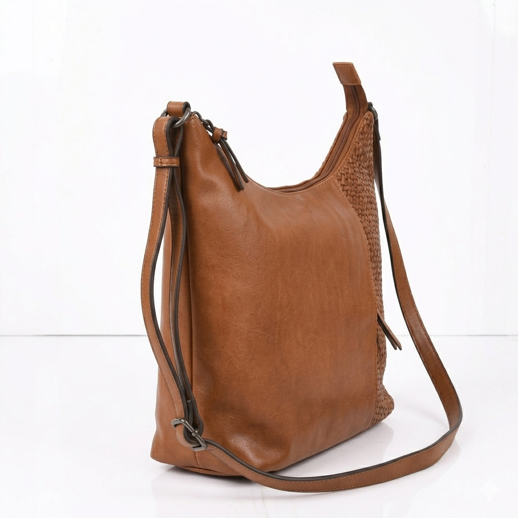 Tan Woven Panel Shoulder Bag - Image 2