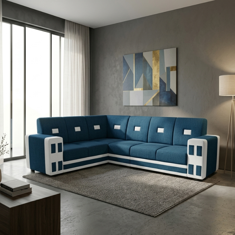Imperial Blue L-Shape Corner Sofa