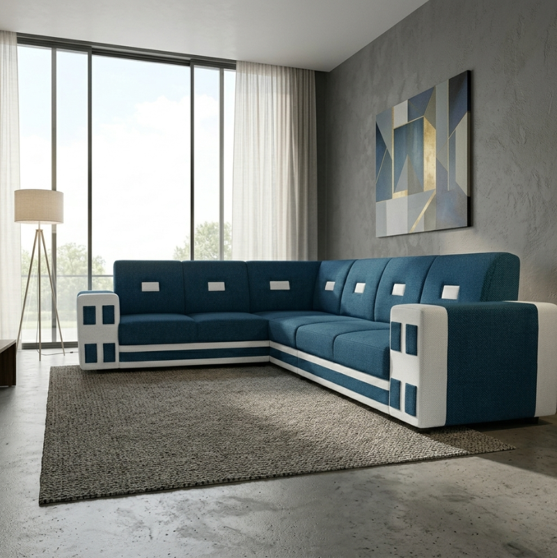 Imperial Blue L-Shape Corner Sofa - Image 2